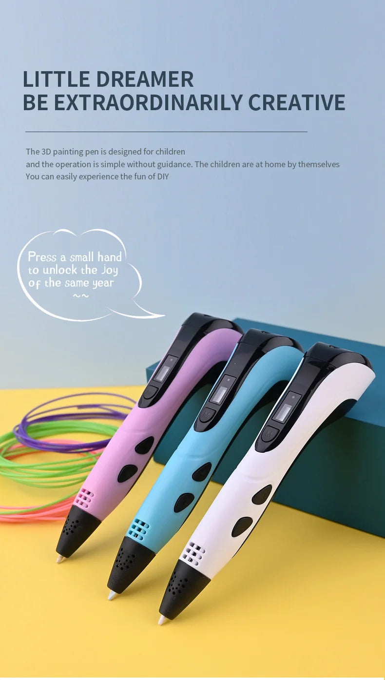 2024 New 3D Printing Pen 3D Pen for Children with Power Adapter 50M PLA Filament Travel Case Birthday Christmas Gift for Kids