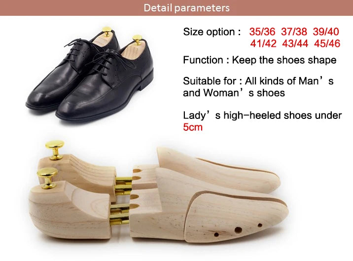 Men's and Women's Shoe Trees Twin Tube Adjustable New Zealand Pine Wood Shoe Tree