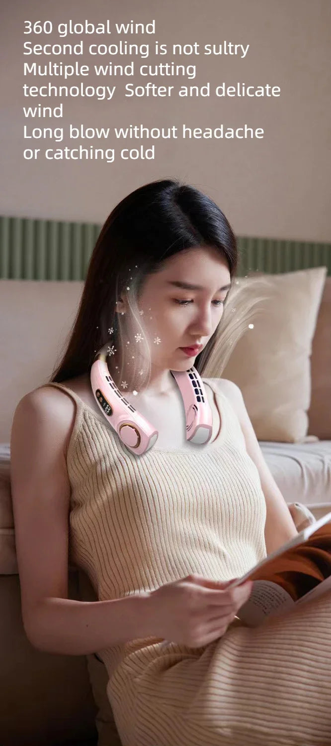 JKUOO Neck Fan Rechargeable, Personal Portable Fan Battery Operated, Hands Free Wearable USB Neck Cooling Fan for Indoor Outdoo