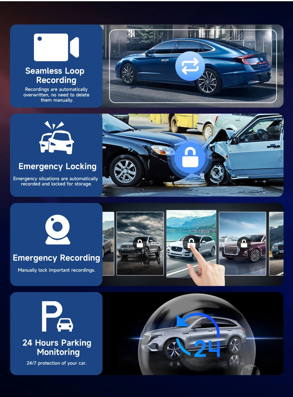 Vtopek 11.26'' Car DVR 4K Front Cam 1080P Rear Cam Touch Screen Wireless Carplay Android Auto Dual Recording Smart Car Player