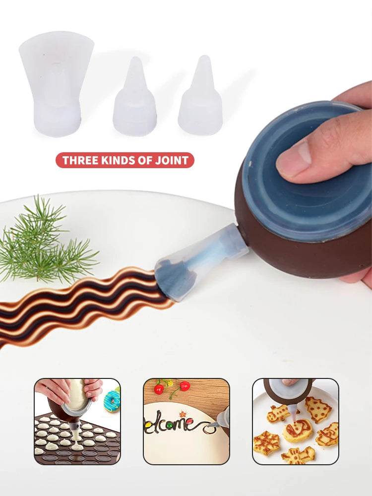 Silicone Macaron Decorating Pot Set, Chocolate Jam Extruder, With 5 Decorating Mouth, Suitable For Macron, Cake Baking Supplies