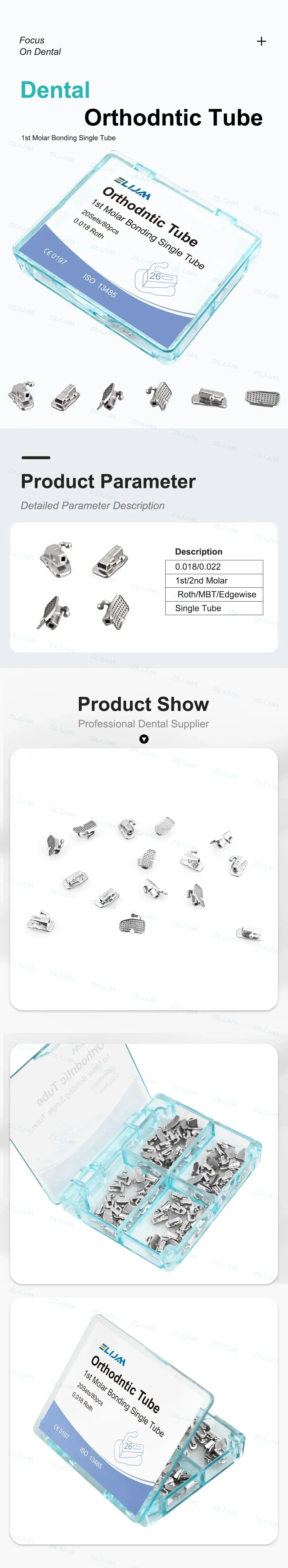 20Set/80pcs Dental Orthodontic Buccal Tubes Bondable 1st Molar Monoblock Non-Convertible Single Tube Roth MBT Dentistry Tool