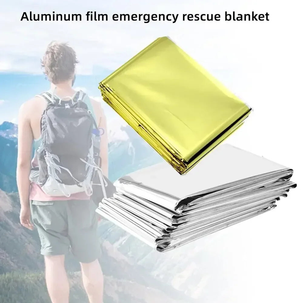 Emergency Thermal Poncho Blanket Lightweight Water-Resistant Windproof Sunshade Reusable First Aid Mat Pad Cover for Camping
