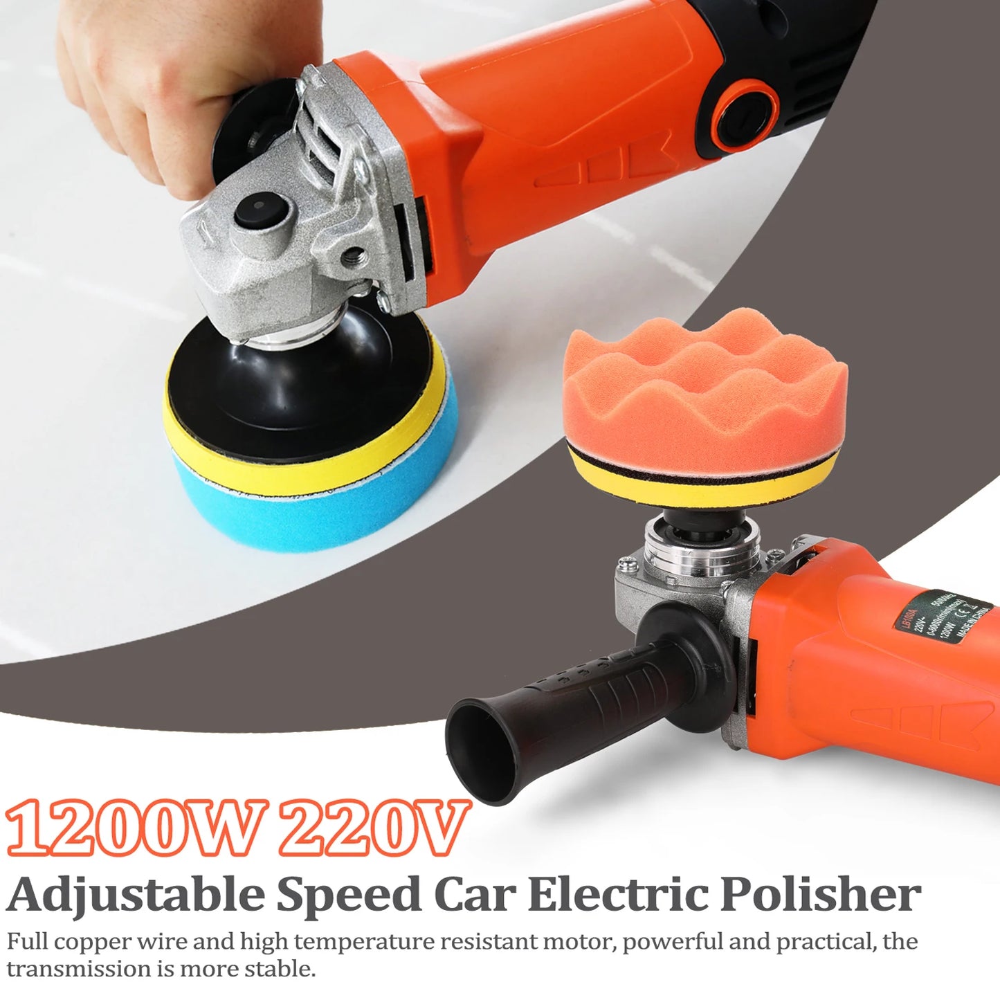 1200W 220V Adjustable Speed 6 Gears Car Electric Polisher Waxing Machine Automobile Furniture Polishing Tool EU Plug
