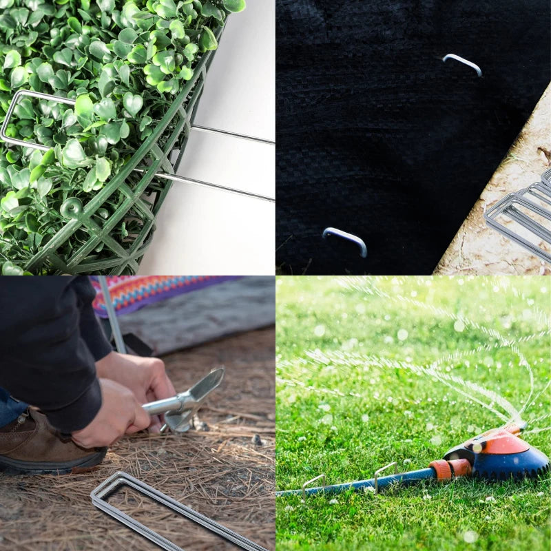 NEW Garden Peg Silver Metal U-Shape Garden Staple Garden Ground Nail Film Fixed Pegs Gardening Fixing Tools Film Peg retail