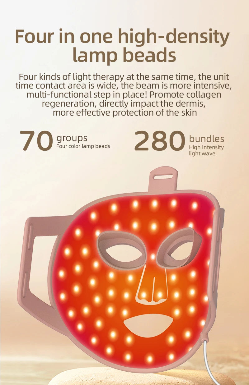 4 in 1 Red Led Light Therapy Infrared Flexible Soft Mask Silicone 4 Color Led Therapy Anti Aging Advanced Photon Mask IPX7 New