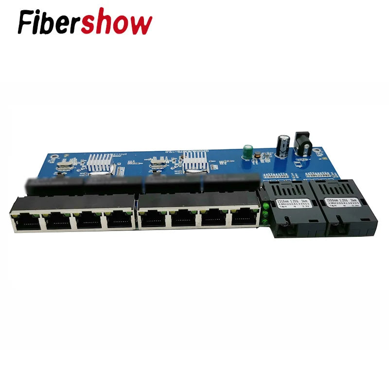 Gigabit Ethernet switch Fiber Optical Media Converter PCBA 8 RJ45 UTP and 2 SC fiber Port 10/100/1000M  Board PCB