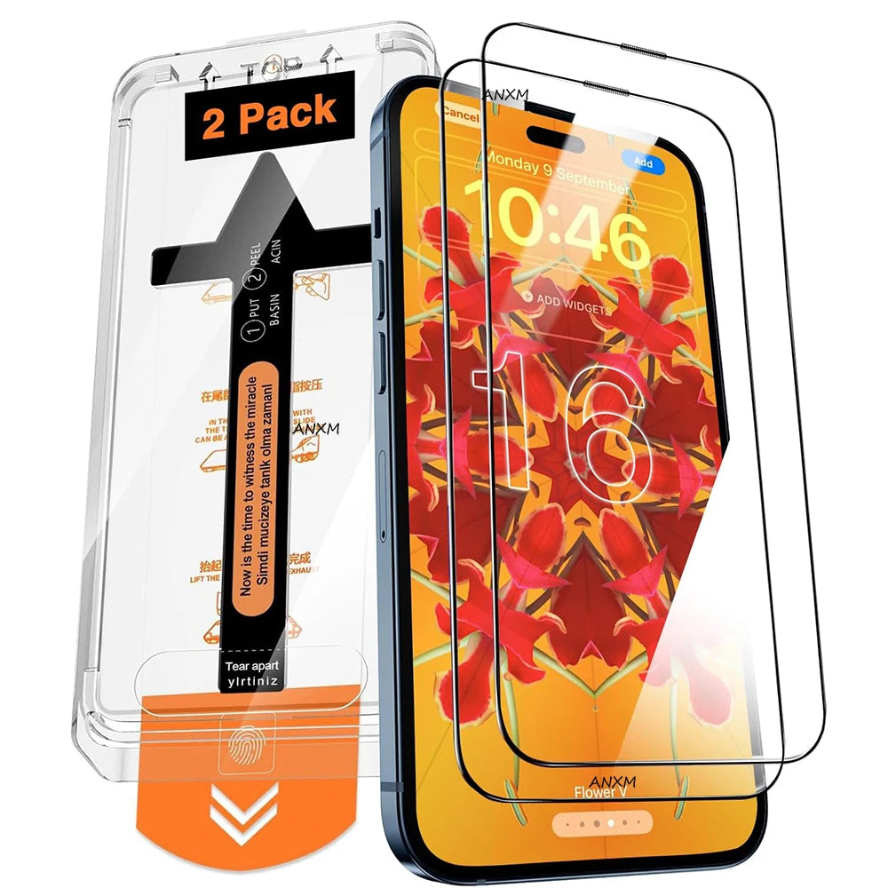 2Pcs Tempered Glass For iPhone 14 15 16 Plus 13 12 11 Pro Max Mini XS Max X XR Screen Protector Dust Free Lnstallation With Easy