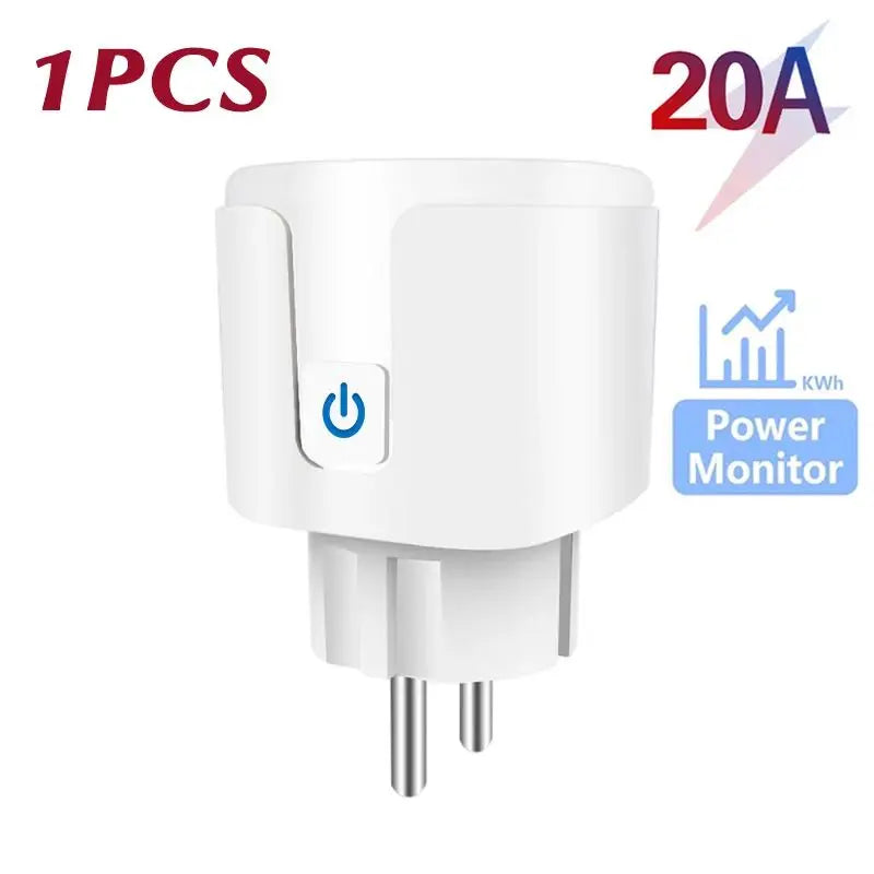 Tuya Smart Home Socket WiFi 20A EU Plug Outlet Remote Control Timer Power Monitor Support Voice Google Home Alexa