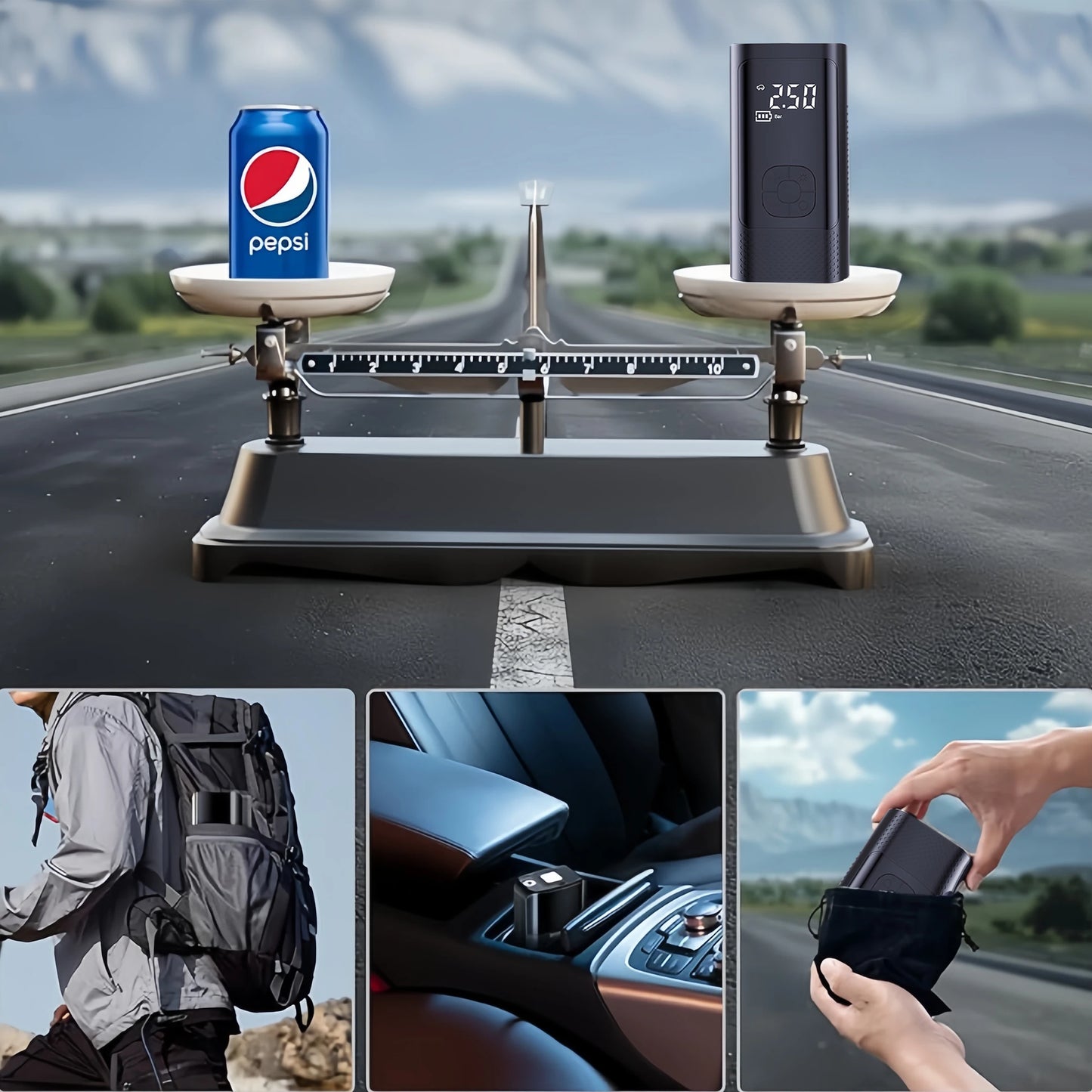 Inflatable Pump Portable Handheld 2 power supply modes and 4 preset air pressures Digital Display Car Motorcycle Tire