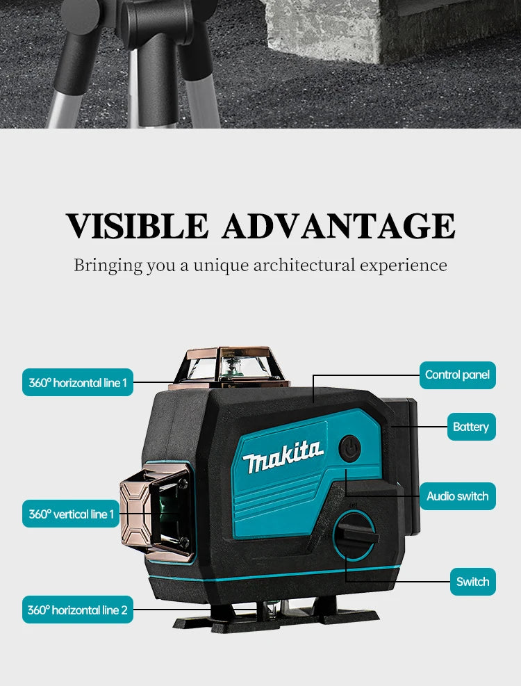 Makita 3D/4D Laser Level 12/16 Lines Horizontal And Vertical With Remote Control 8 Lines 360°Self-leveling Laser Levels Tools