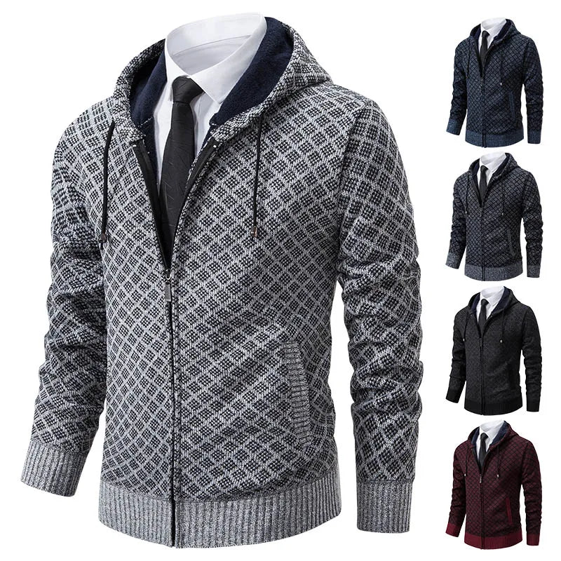 Men's Winter Knitted Sweaters Zip Up Knit Cardigan Casual Hooded Outwear Mens Sweater Coat Versatile Top Clothes
