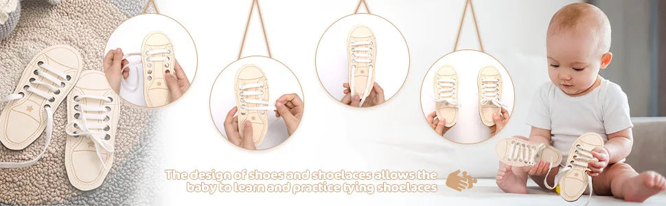 Children's Learning Shoelace Toys Wooden Wear Rope Tying Shoelace Educational Toys Kindergarten Early Education Teaching Aids