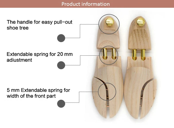 Men's and Women's Shoe Trees Twin Tube Adjustable New Zealand Pine Wood Shoe Tree