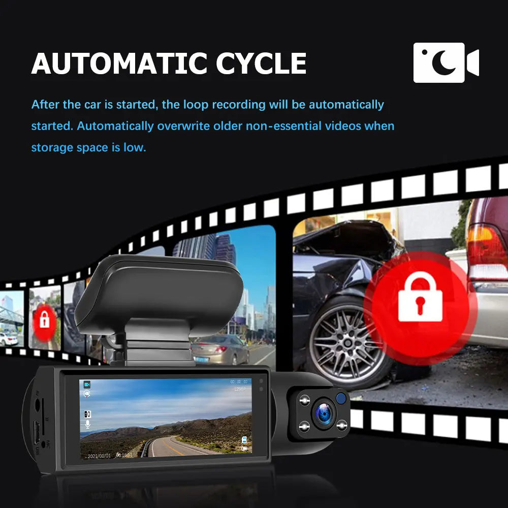 Dash Camera Front And Inside,3.16inchdash Cam 1080P G Sensor HD Night Vision Loop Recording Wide Angle Car DVR