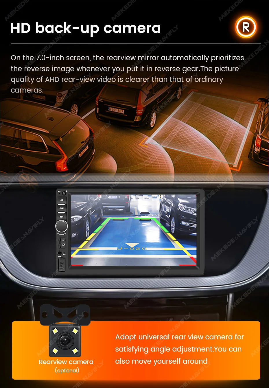 MEKEDE 7" 1Din for Universal Car Radio MP5 Touch Screen DVD Video Multimedia Player Support Mirror Lin-k BT SWC FM Camera Stereo