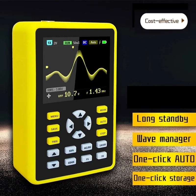 FNIRSI 5012H Handheld Digital Oscilloscope 500MS/s Sampling Rate 10MHz Analog Bandwidth 2.4 Inches Support Waveform Storage