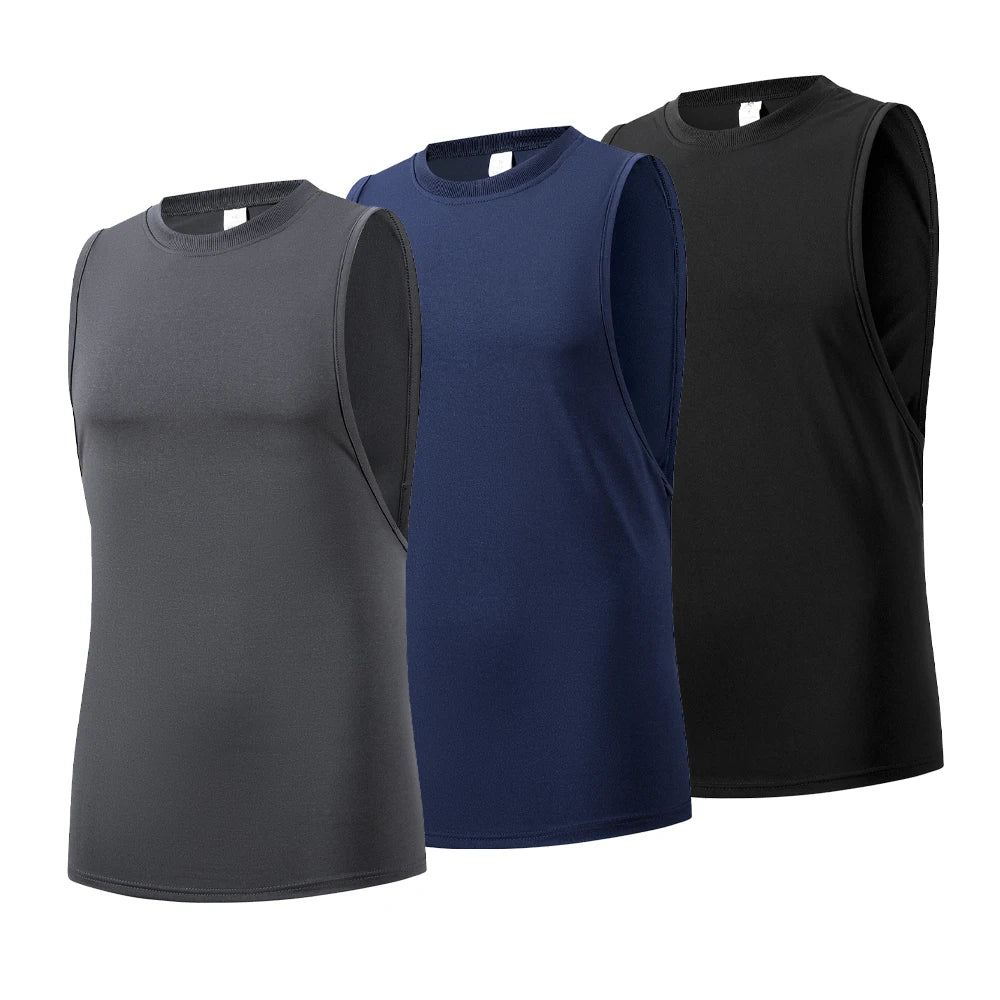 3-Piece Men's Sports Tank Top Solid Color Simple Sleeveless Slim Vest Men Quick Dry Fitness Basketball Running Training T-shirt