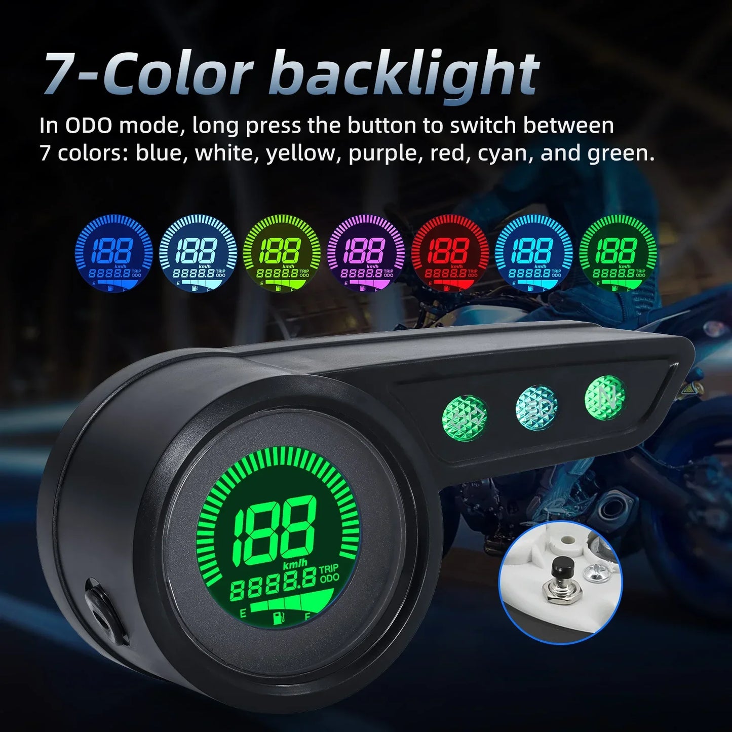 7 Color Backlight Universal Motorcycle Speedometer 12V Moto Dashboard Mileage TRIP KMH MPH Oil Level Gauge Tacho RPM Meter Tacho