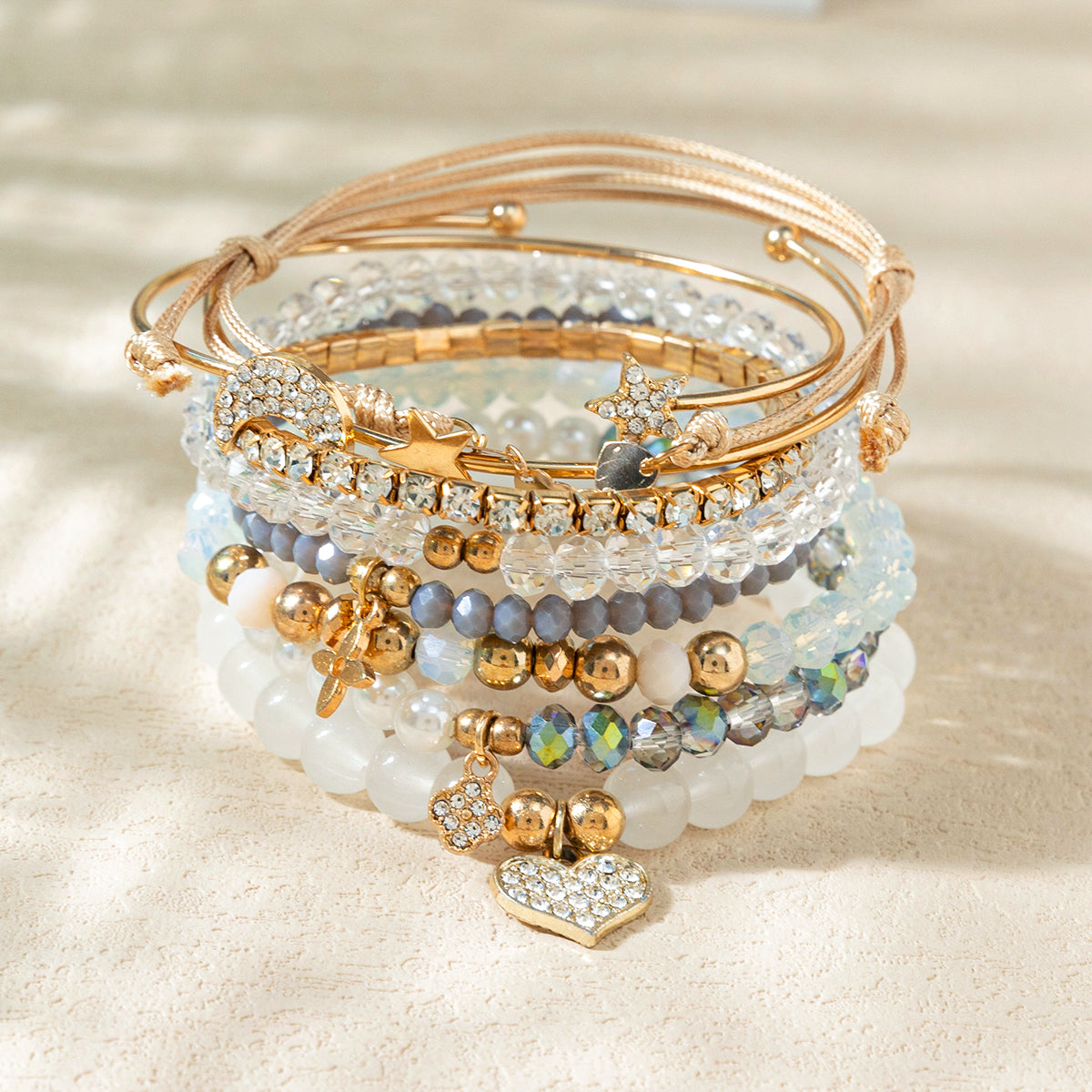 Kirykle 9 Piece Set Luxurious Bracelets for Women Crystal Shiny Adjustable Opening Chain Bracelets Punk Bangle Fashion Jewelry