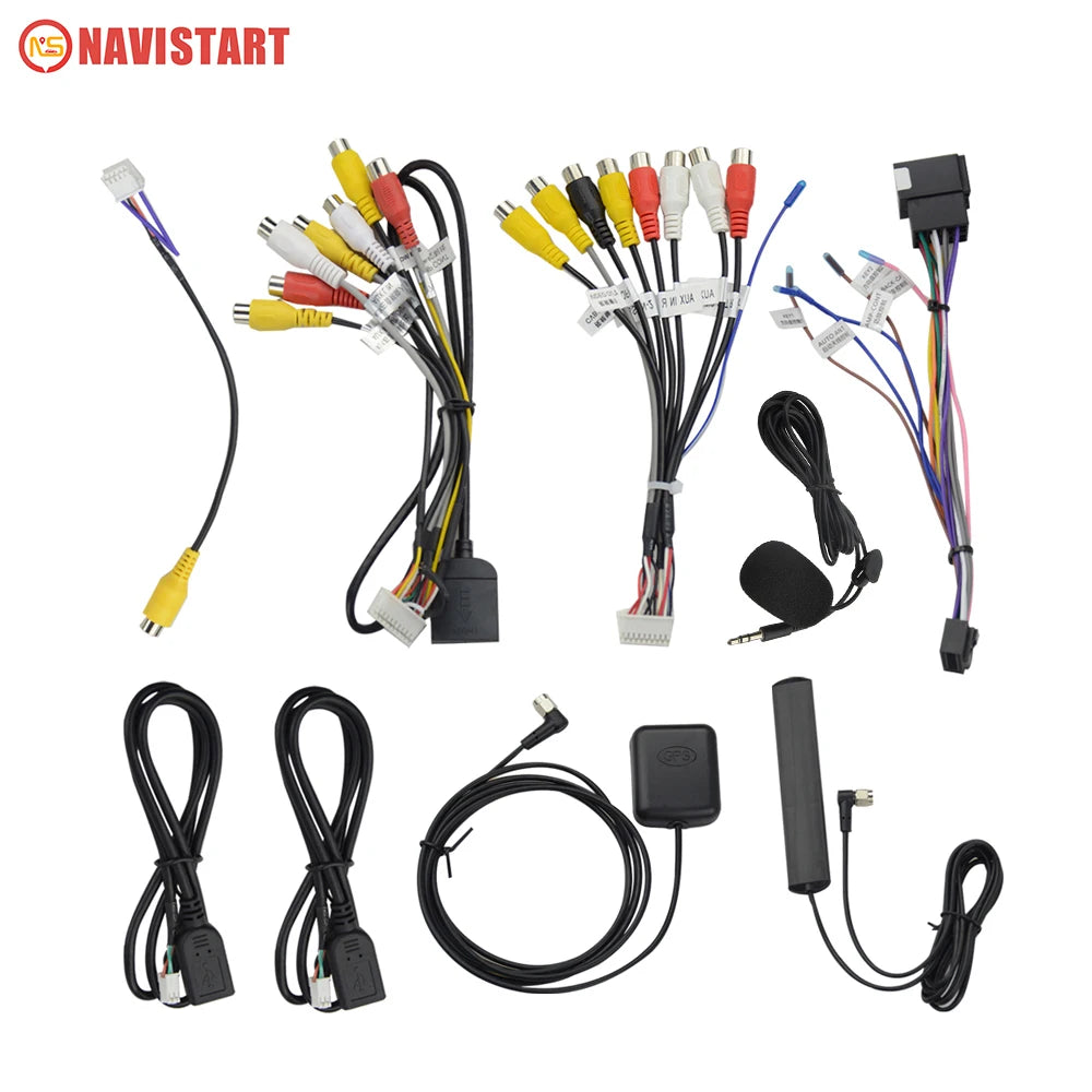 NAVISTART Microphone USB GPS Rear View Camera RCA Output AUX SIM Card Slot Radio Converter 16PIN 4G Power Cable For Car Radio