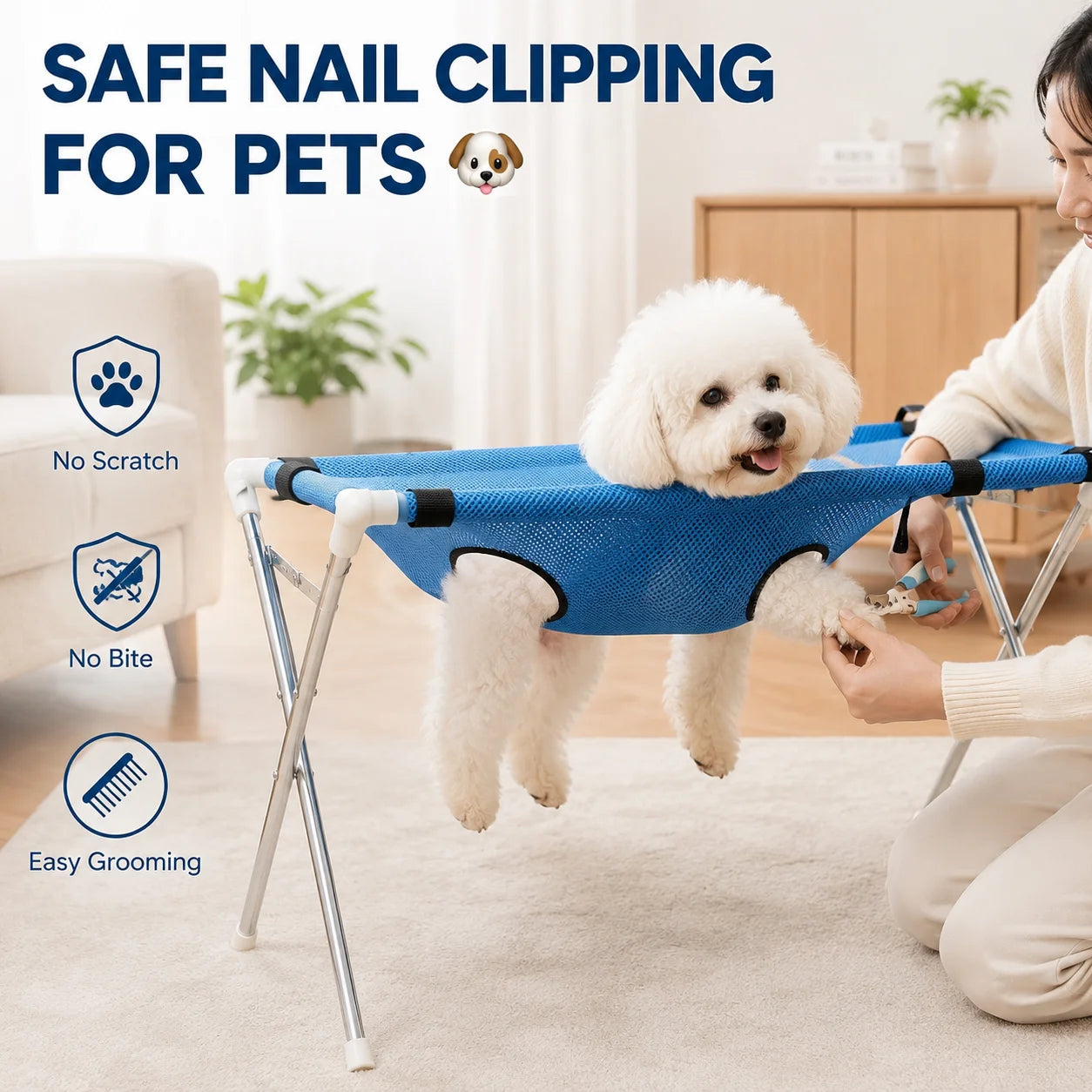 Pet Grooming Hammock Stand Foldable Dog Cat Nail Clipping Harness Stainless Steel Portable Breathable Mesh Grooming Care Tool