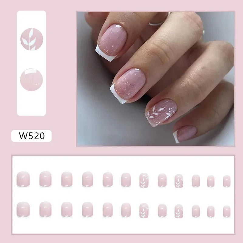 Dark Blue Cat Eyes 24 Pcs Press on Nails Pink Gradient Fake Nails Glossy Artificial Finger Manicure Reusable False Nails