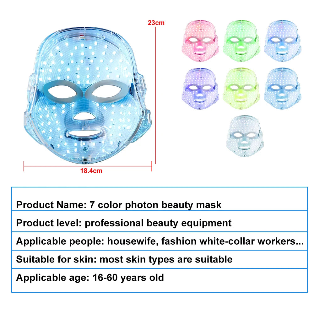 7 Colors LED Facial Mask Photon Therapy Face Skin Care Mask Anti Acne Therapy Skin Rejuvenation Wrinkle Removal Face Beauty Mask