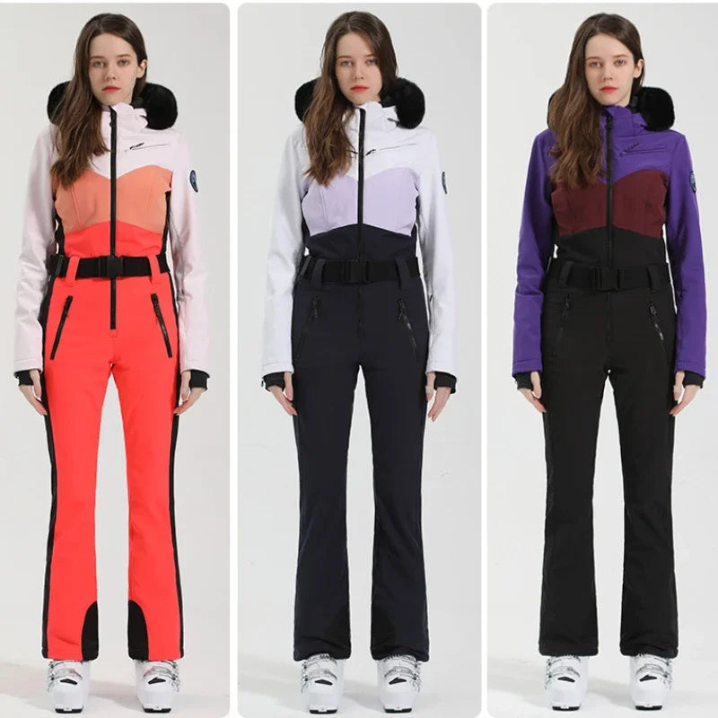 2025 Winter Skiing Suit Women Slim Fit Ski Overalls New Female Snowboard Clothes Outdoor Sport Pro Windproof Warm Snow Jumpsuit