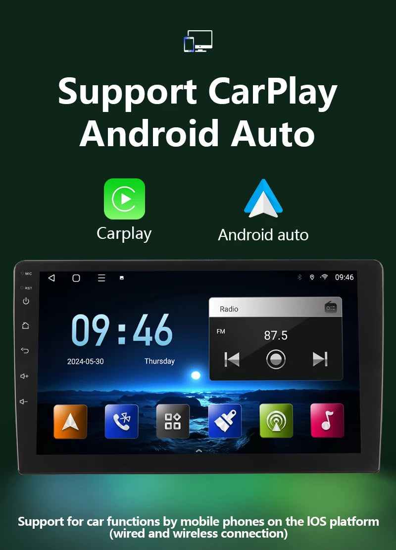9/10 inch 2ID Universal Car Radio CarPlay Android 12 Auto radio  WIFI GPS Bluetooth Audio Multimedia Video Player For HYUNDA KIA