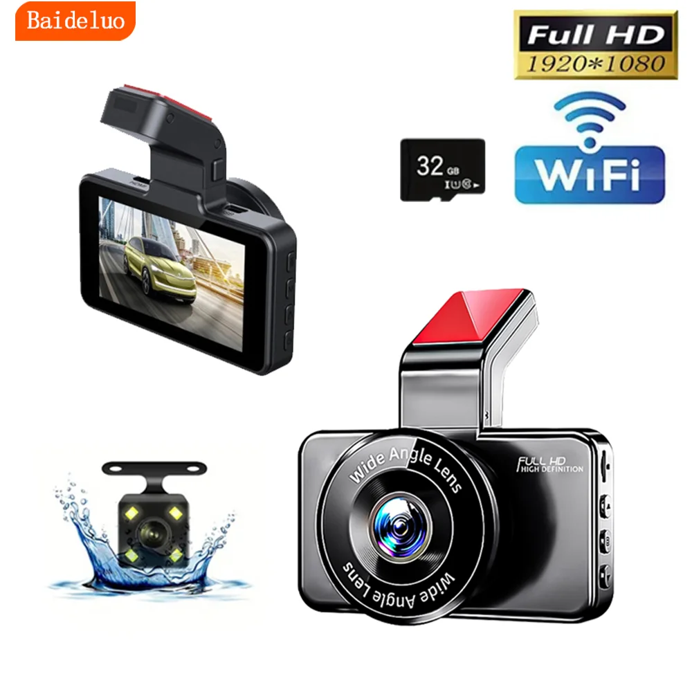 Hd dashcam wireless WiFi connects front and rear dual lens with reverse video car black box, car DVR, car surveillance camera
