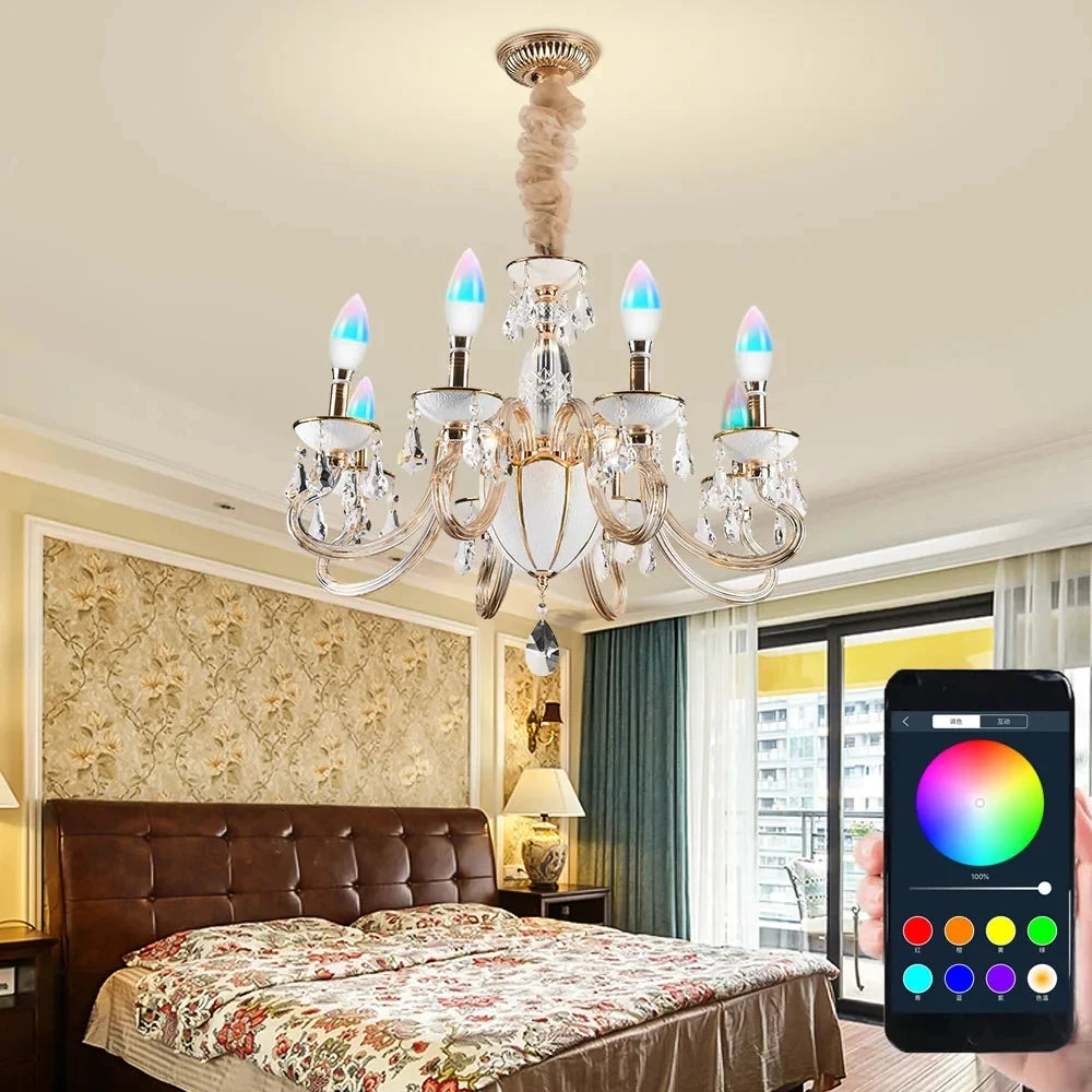 TUYA Smart Light Bulb E14 RGB Bluetooth Candle Crystal Lamp 110V 220V Dimmable Smart Life Group APP Control for Room Home Decor