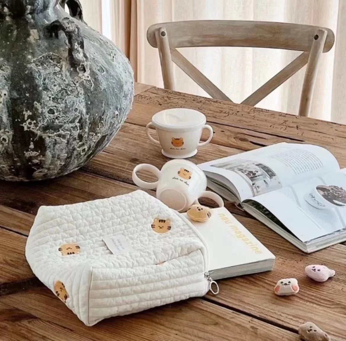 Cute printed embroidered mommy bag zipper single button newborn baby diaper storage bag travel cart storage bag