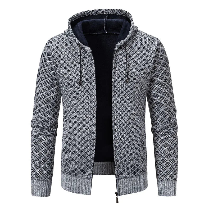Men's Winter Knitted Sweaters Zip Up Knit Cardigan Casual Hooded Outwear Mens Sweater Coat Versatile Top Clothes