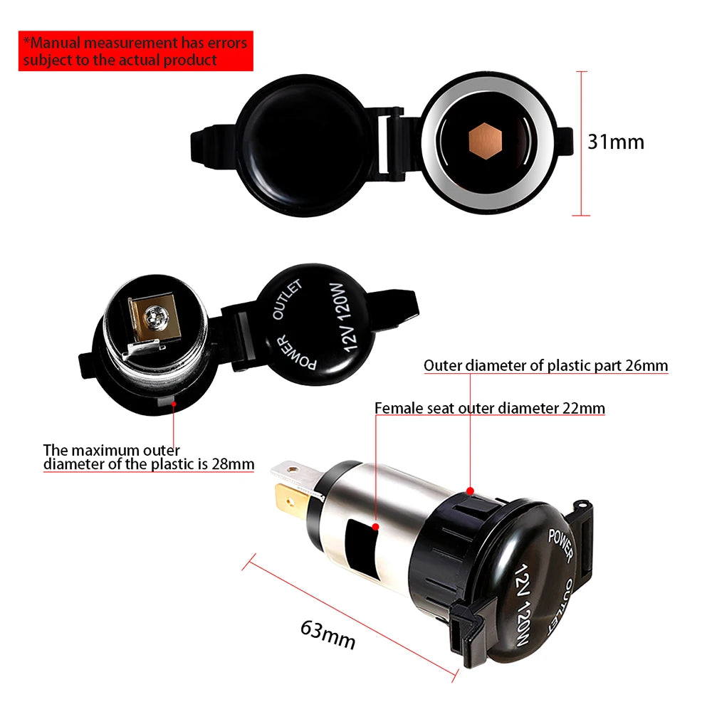 Auto 12V-24V 120W-250W Cigarette Lighter Socket Power Plug Outlet Replacement Parts for Car Truck Cigarette Lighter Splitter