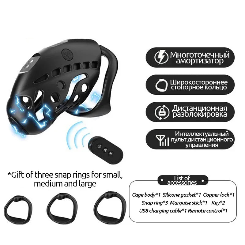 Male electric chastity cage sex toy USB magnetic charging chastity chicken cage penis ring Male 3 size 9 frequency chastity cage