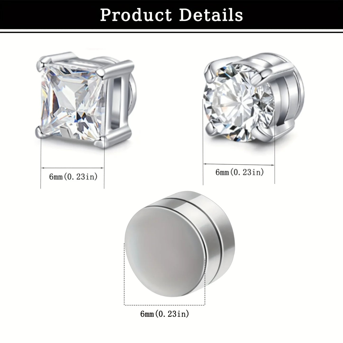 Set of man's magnetic earrings without punching ear clips,stainless steel personalized punk style women's ear studs