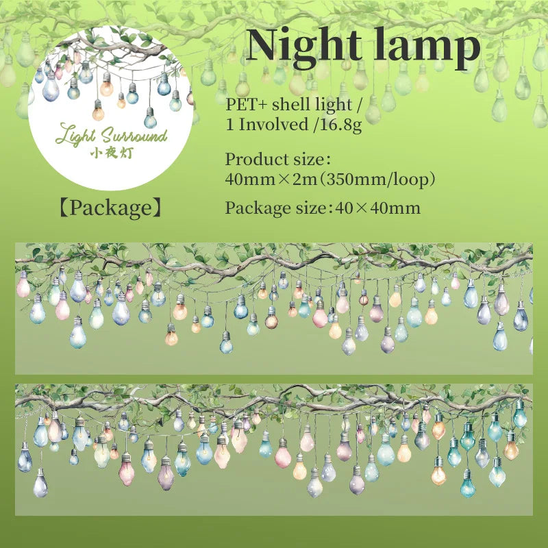 TIAN ZI 200 cm/ Roll lamplight PET Tape Cute Literary INS Style Journal Handbook Tapes Creative DIY Dairy Collage Stationery