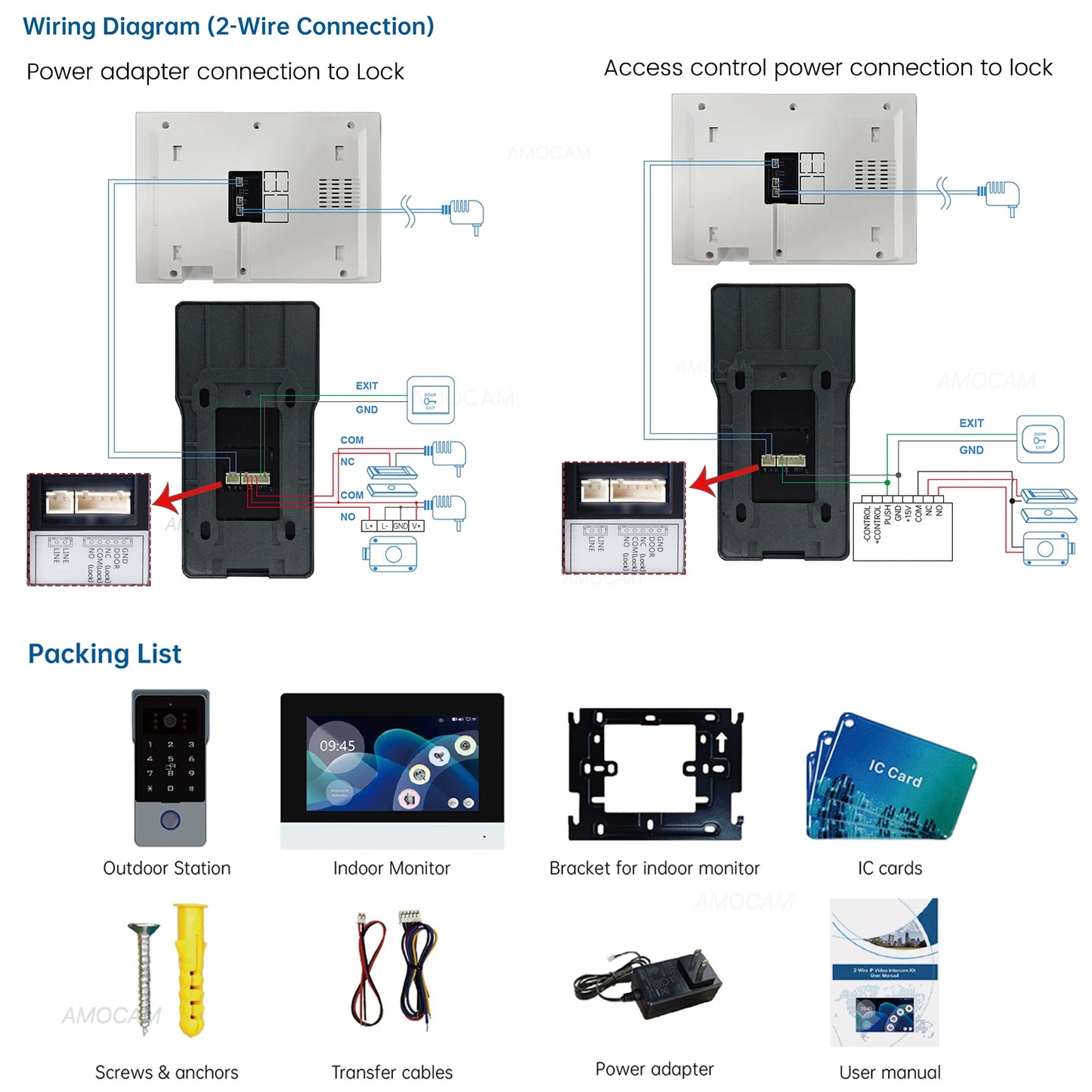 2 Wires Video Intercom System, 7“ Wireless WIFI Monitor 1080P Doorphone Camera Video Doorbell Code Password IC Card Tuya Unlock