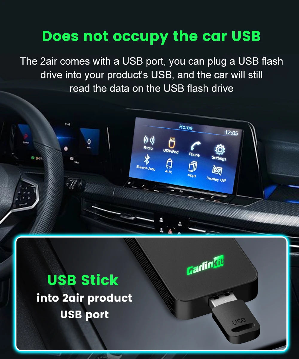 CarlinKit 5.0 Wireless CarPlay Android Auto Adapter 3 in 1 Wireless Car Adapter for Mazda Toyotal Peugeot Volvo Kia Spotify