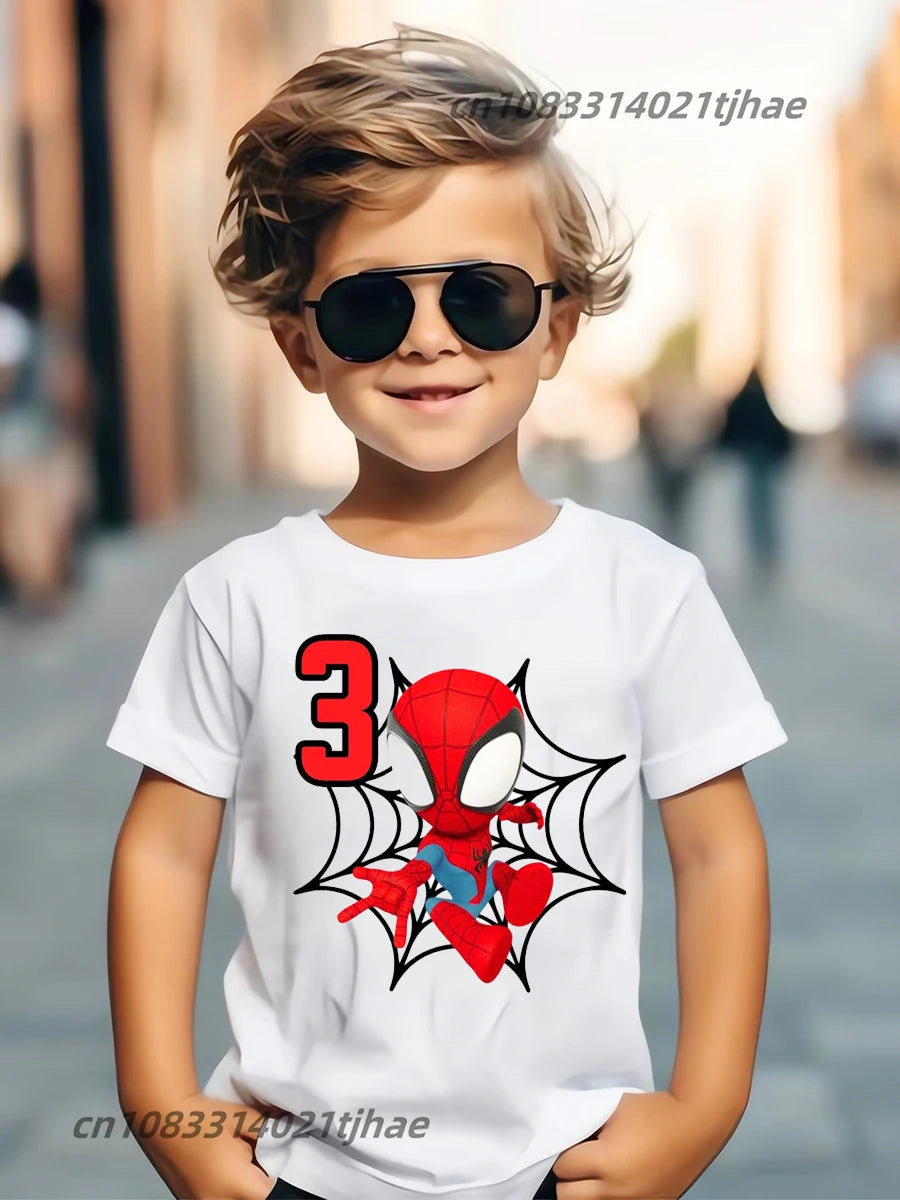 Marvel Spiderman Kids Birthday Party Tshirts Baby T-Shirt Tees Boys T Shirt with Clothes Children Fashion Tops