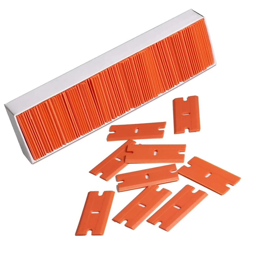 ALIWRAP 100pcs Spare Double Edged Plastic Razor Blades For Scraper Car Wrap Stickers Labels Glue Remover Window Glass Cleaning