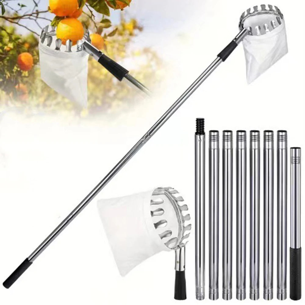 Fruit Picking Machine Stainless Steel Splicing Rod Fruit Picker Gardening Tool For Farm Orchard Catcher Apple Peach Fruit Tools