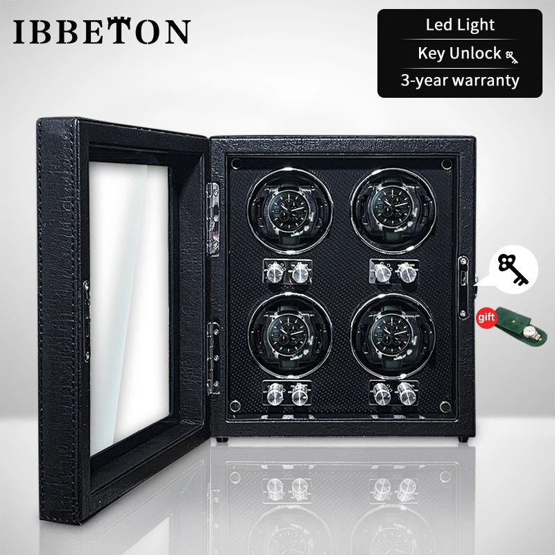 IBBETON Luxury Wood Watch Winder High-End  2 4 6 Slots Automatic Watches Box With Mabuchi Mute Motor Watch Cabinet Clock Storage