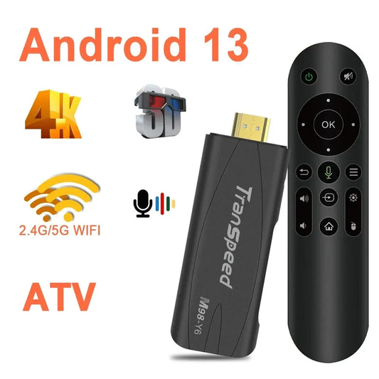 Transpeed TV Stick Android 13 ATV With TV App 4K 3D TV Box 2.4G&5G Voice Assistant Control