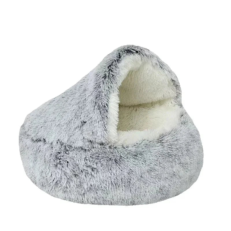Cat Bed Round Plush Fluffy Hooded Cat Bed Cave,  S/M/L Cozy for Indoor Cats or Small Dog beds, Doughnut Calm Anti-nxiety Dog Bed