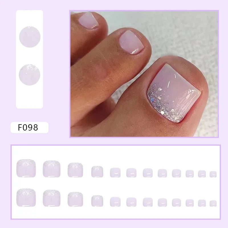 Flash Pile Drill Press on Nails Fake Nails Tips with Sticker False Toenail Design Butterfly Lovely Girl False Toenail