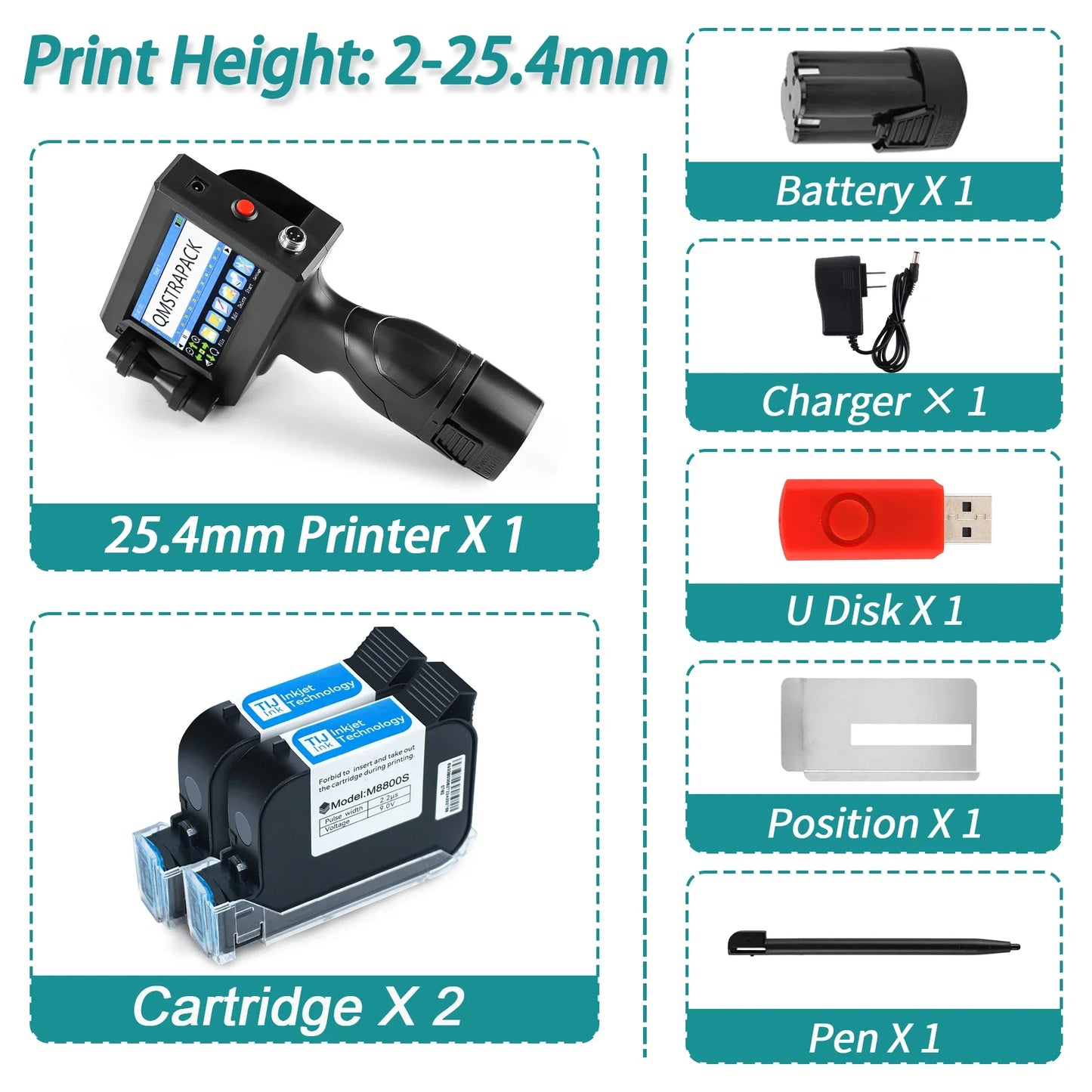 Non-encrypted Handheld Inkjet Printer Gun  12.7mm with Fast-Drying Ink for Text QR Barcode Batch Number Logo Date Label Printer