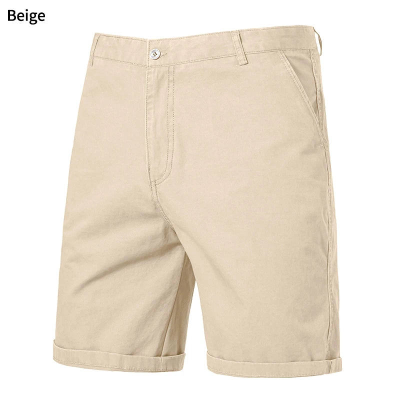 8 Colors Mens Cotton Casual Shorts Summer Business Casual Knee Pants Classic Khaki American Style Streetwear Golf Shorts Beige