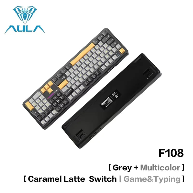 AULA F108pro Mechanical Keyboard Three-mode Bluetooth /2.4G/ Wired Customized Full-key Hot-swapable Gasket Structure RGB Light e